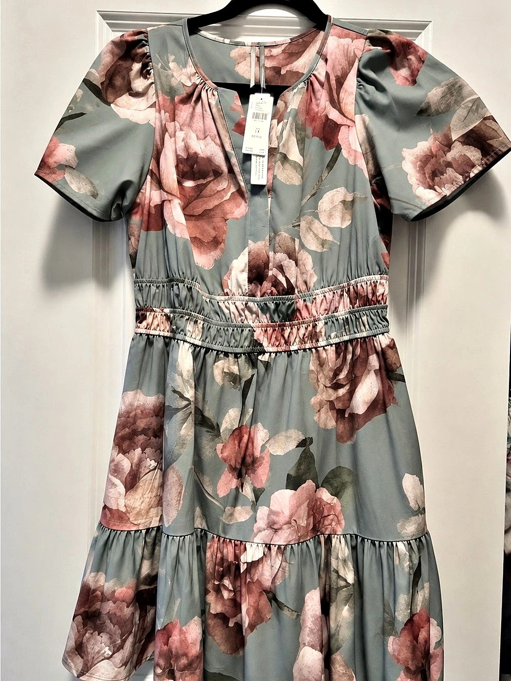 Maeve The Bettina Tiered Mini Shirtdress Green & Pink SP Petite NWT